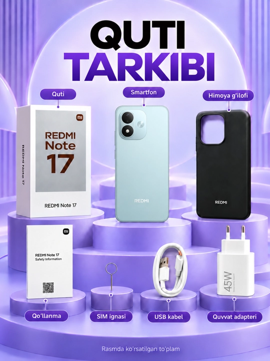 Redmi Note 17 4G 8/256GB smartfoni, 7700 mAh akkumulyator, 120Hz AMOLED