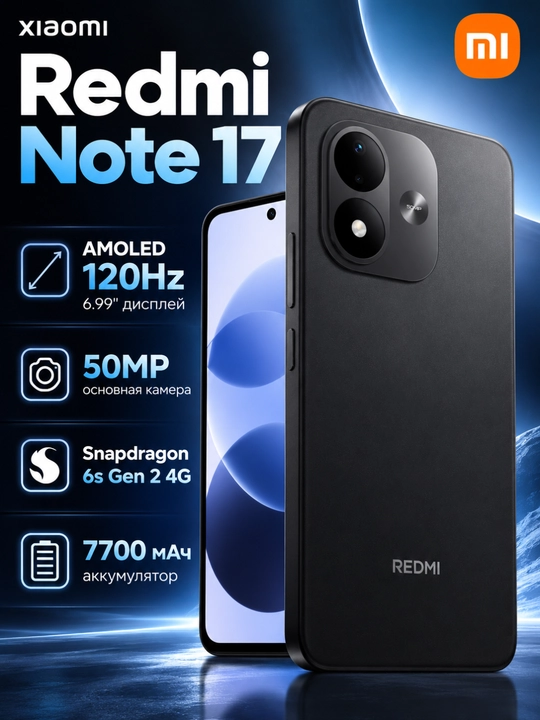 Redmi Note 17 4G 8/256GB smartfoni, 7700 mAh akkumulyator, 120Hz AMOLED - 