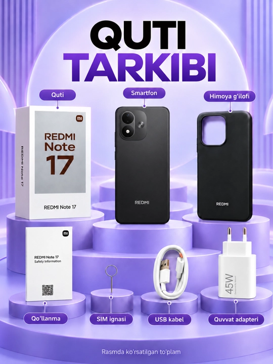 Redmi Note 17 4G 8/256GB smartfoni, 7700 mAh akkumulyator, 120Hz AMOLED