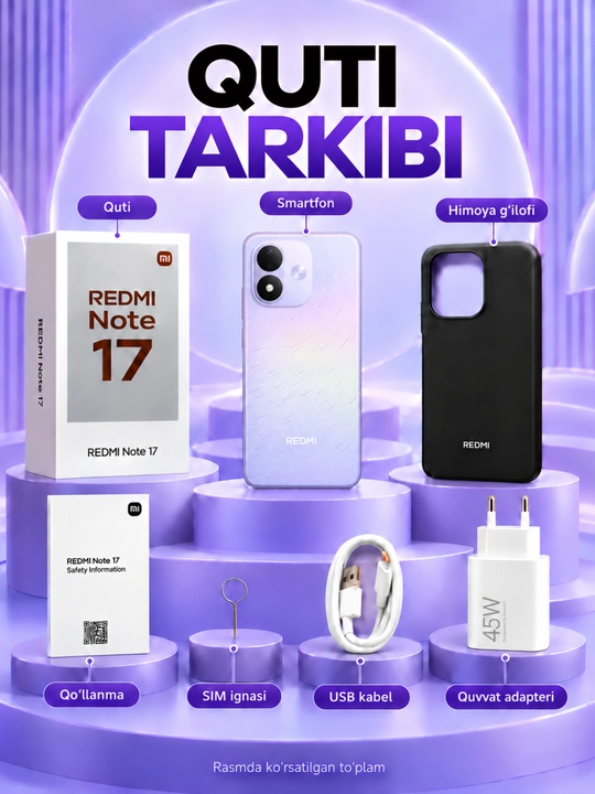 Redmi Note 17 4G 8/256GB smartfoni, 7700 mAh akkumulyator, 120Hz AMOLED