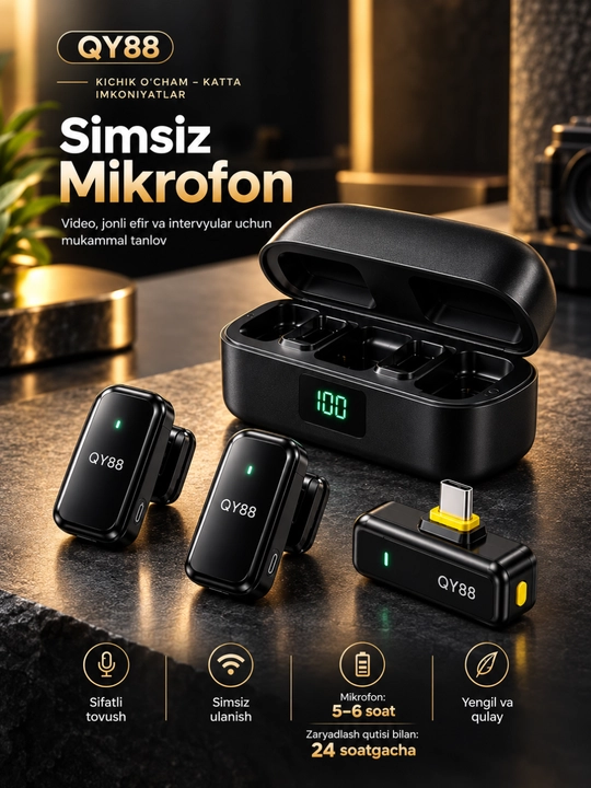 Mikrafon, mikrofon, mini mikrafon, simsiz mikrofon, petlichka, iphone va android uchun, anc - 
