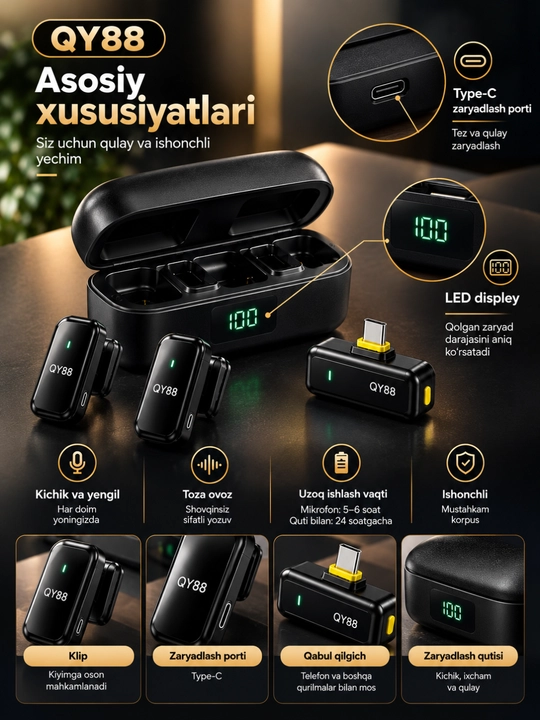 Mikrafon, mikrofon, mini mikrafon, simsiz mikrofon, petlichka, iphone va android uchun, anc