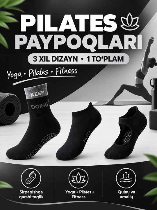 Yoga,pilates va fitness uchun silikon nuqtali sirpanmaydigan paypoqlar - 