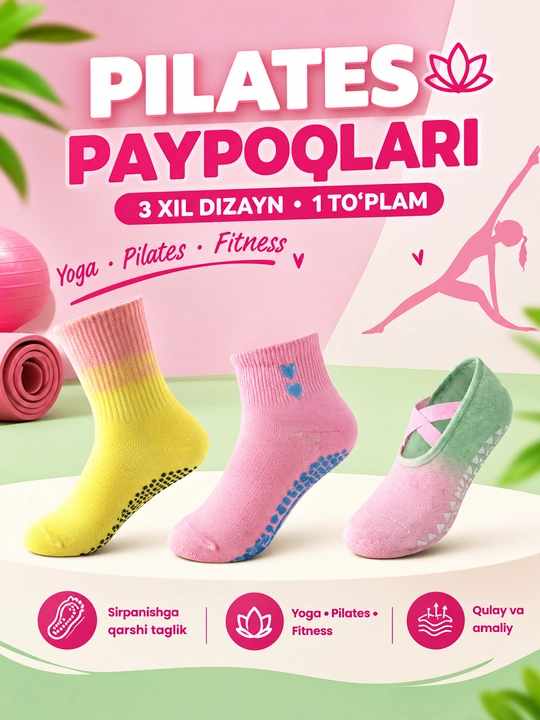 Yoga,pilates va fitness uchun silikon nuqtali sirpanmaydigan paypoqlar - 