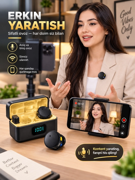 Mikrafon, mikrofon, mini mikrafon, simsiz mikrofon, petlichka, iphone va android uchun, anc