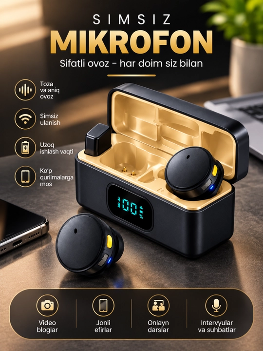 Mikrafon, mikrofon, mini mikrafon, simsiz mikrofon, petlichka, iphone va android uchun, anc - 