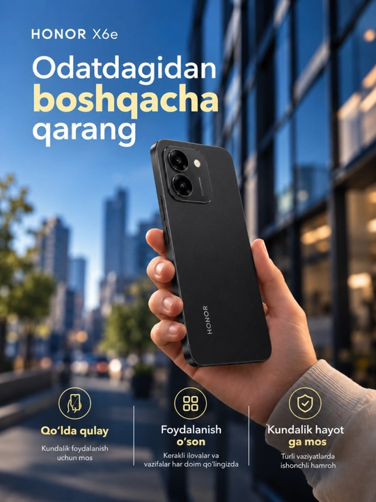 Smartfon Honor X6e 4/128GB, 7500 mAh batareya - 