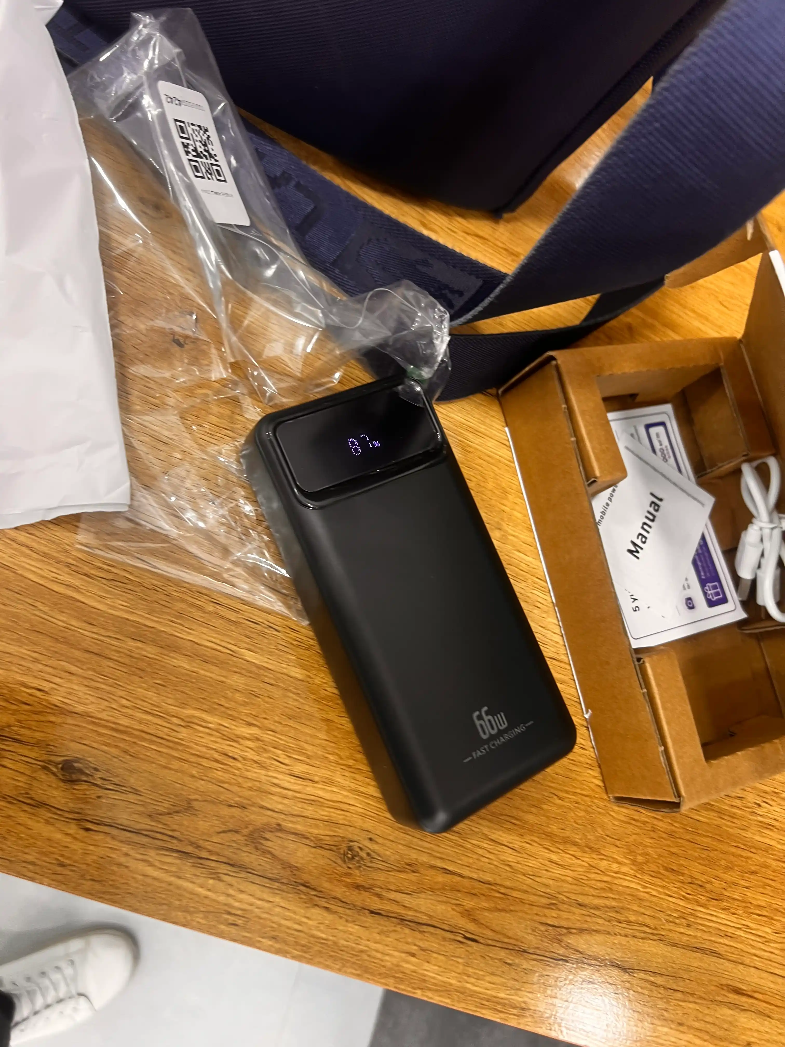 Power Bank 20000mA 66W tezkor quvvat bilan tashqi akkumulyatori +4 kabel bilan