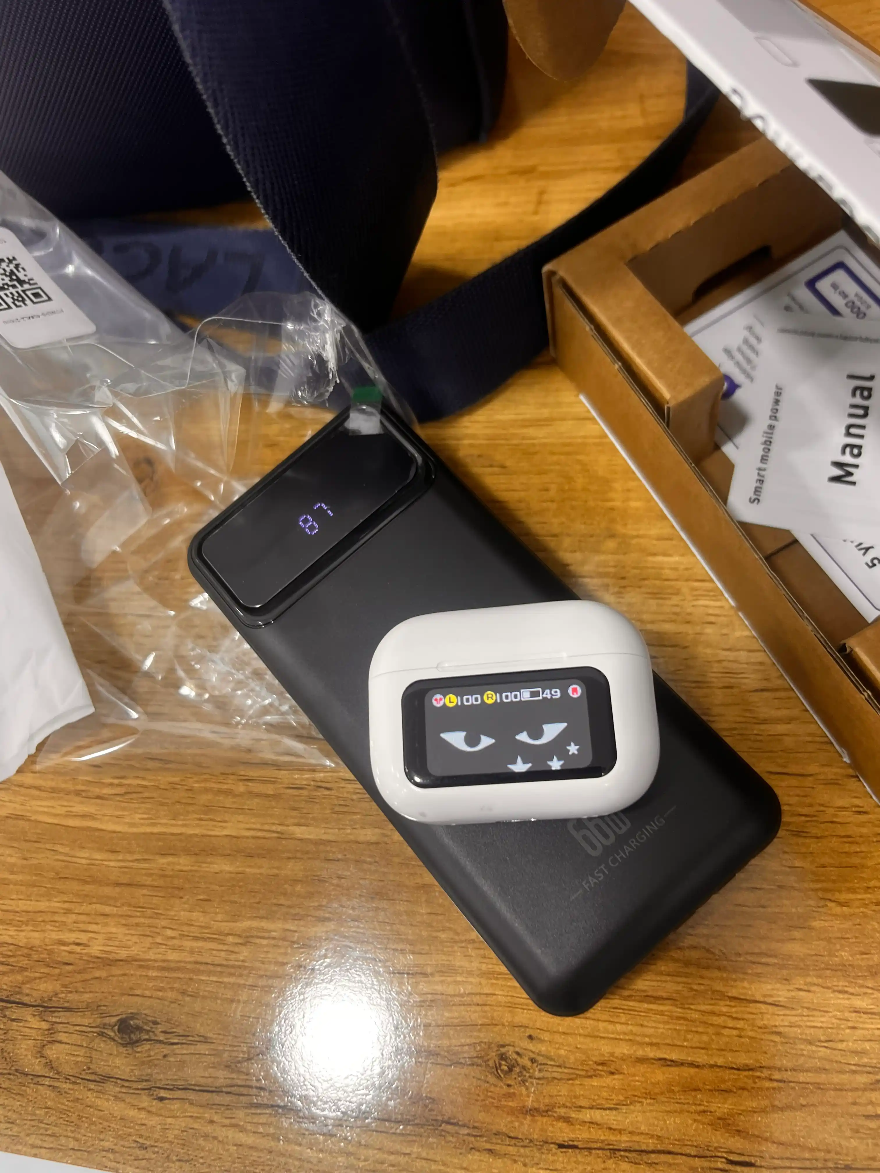 Power Bank 20000mA 66W tezkor quvvat bilan tashqi akkumulyatori +4 kabel bilan