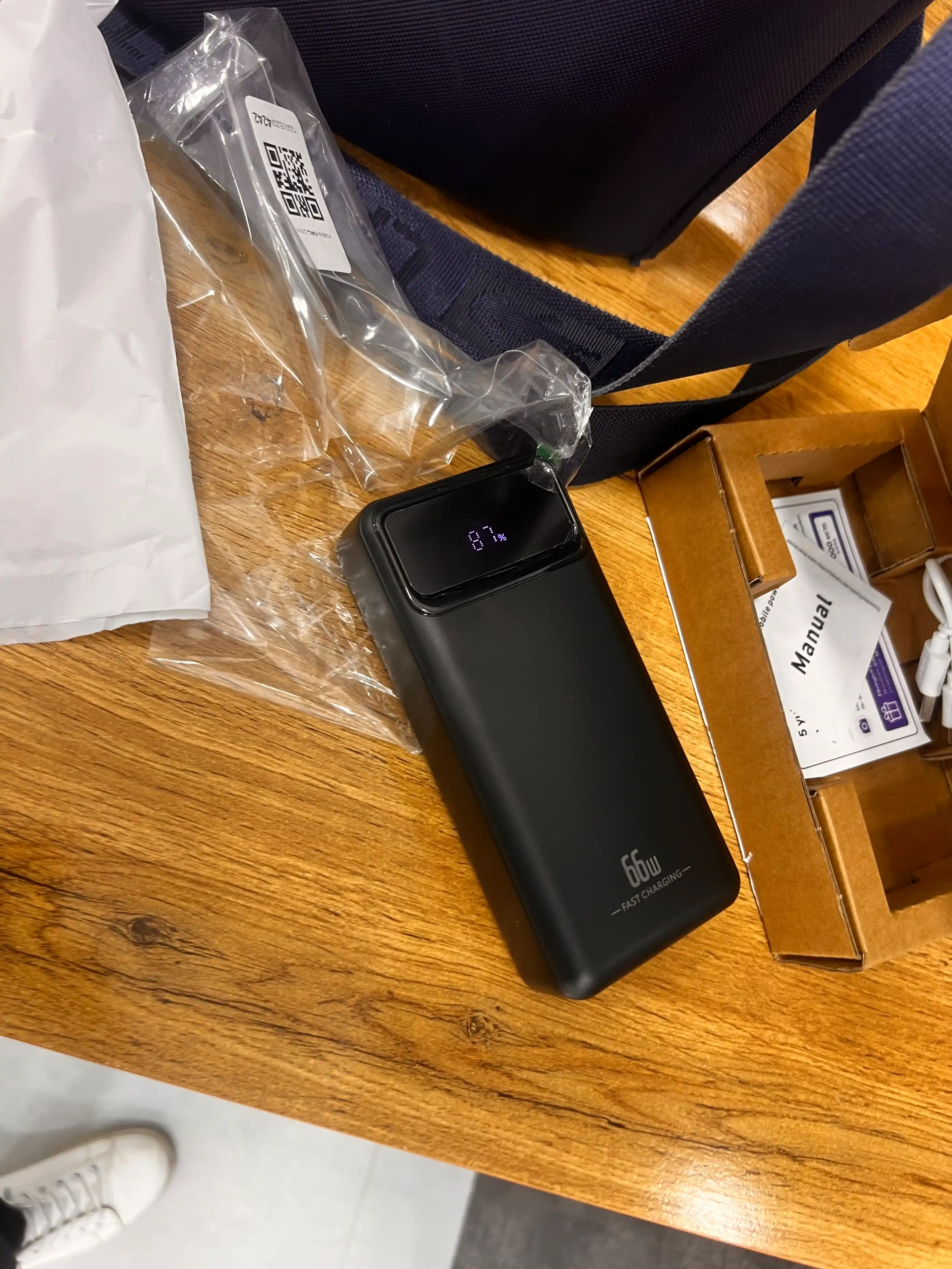 Power Bank 20000mA 66W tezkor quvvat bilan tashqi akkumulyatori +4 kabel bilan