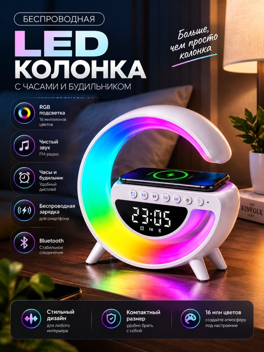 Колонка умная часы с беспроводной зарядкой - 