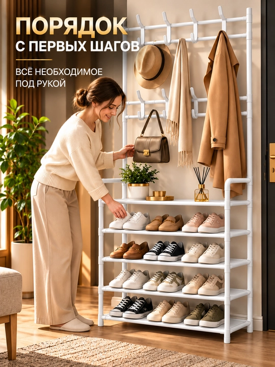 5 qavatli, poyabzal uchun metall tokcha, kiyim ilgichli shkaf, universal