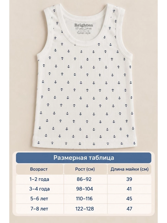 O‘g‘il bolalar uchun paxtali ichki mayka, 1 yoshdan 8 yoshgacha, kundalik mayka
