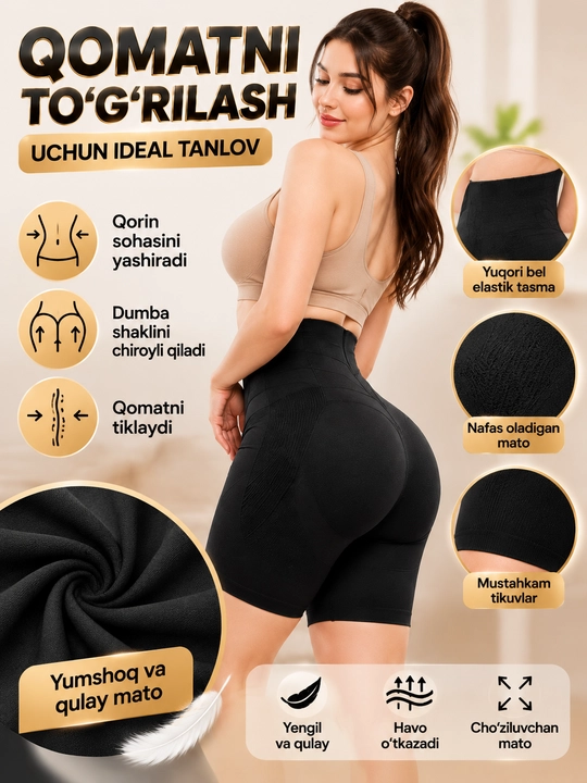 Ayollar uchun yuqori belli to‘g‘rilaydigan shortiklar, tor ichki kiyimlar, XL-3XL