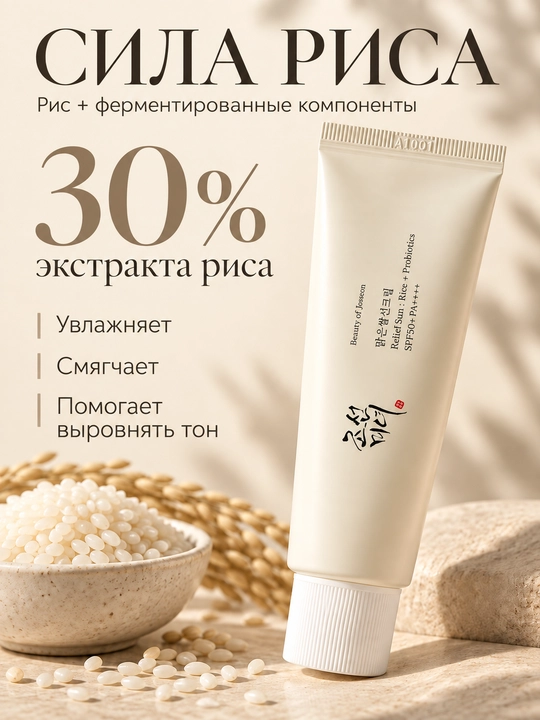 Солнцезащитный крем SPF50+ Beauty of Joseon Relief Sun : Rice + Probiotics