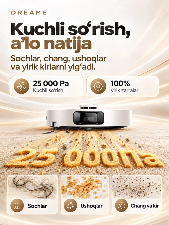 Dreame L50 robot-changyutgichi, nam va quruq tozalash, 25000 Pa, AKB 5200 MAh, Wi-Fi