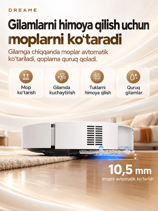 Dreame L50 robot-changyutgichi, nam va quruq tozalash, 25000 Pa, AKB 5200 MAh, Wi-Fi
