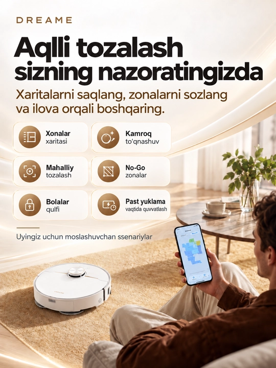 Dreame L50 robot-changyutgichi, nam va quruq tozalash, 25000 Pa, AKB 5200 MAh, Wi-Fi
