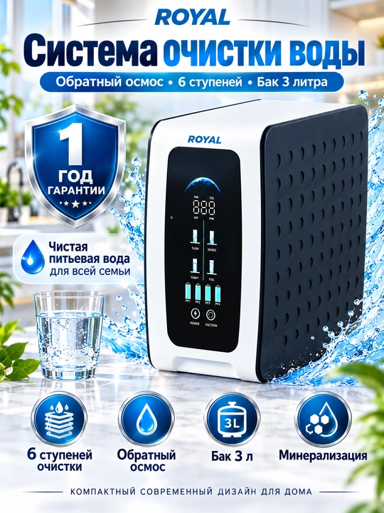 Фильтр для воды ROYAL RL-RO-100G6S, система обратного осмоса, очистка воды - 