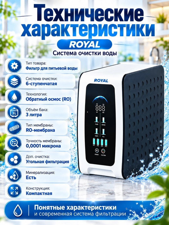 Фильтр для воды ROYAL RL-RO-100G6S, система обратного осмоса, очистка воды