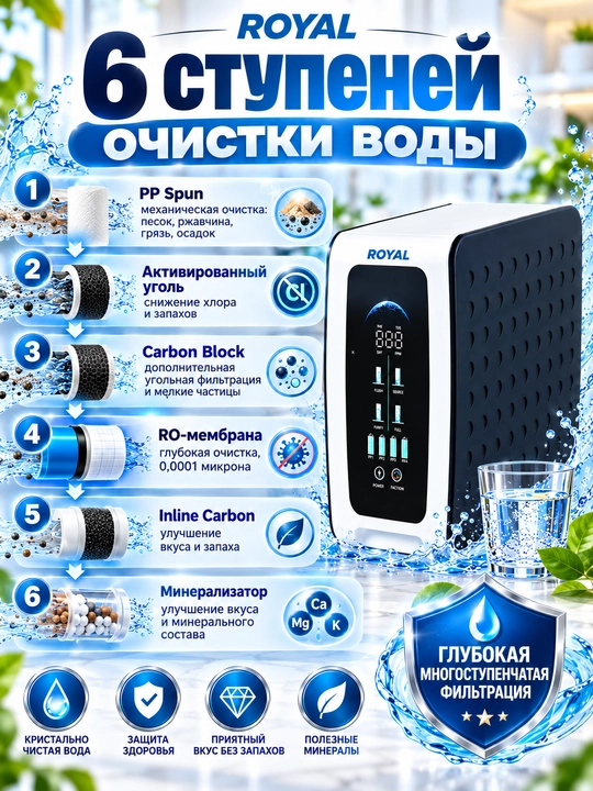 Фильтр для воды ROYAL RL-RO-100G6S, система обратного осмоса, очистка воды