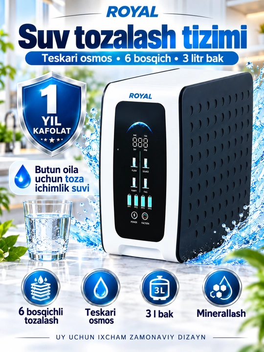Фильтр для воды ROYAL RL-RO-100G6S, система обратного осмоса, очистка воды