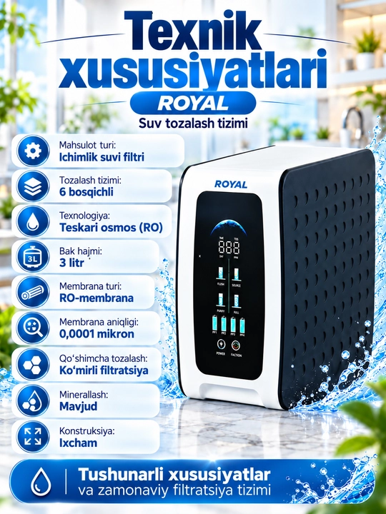 Фильтр для воды ROYAL RL-RO-100G6S, система обратного осмоса, очистка воды