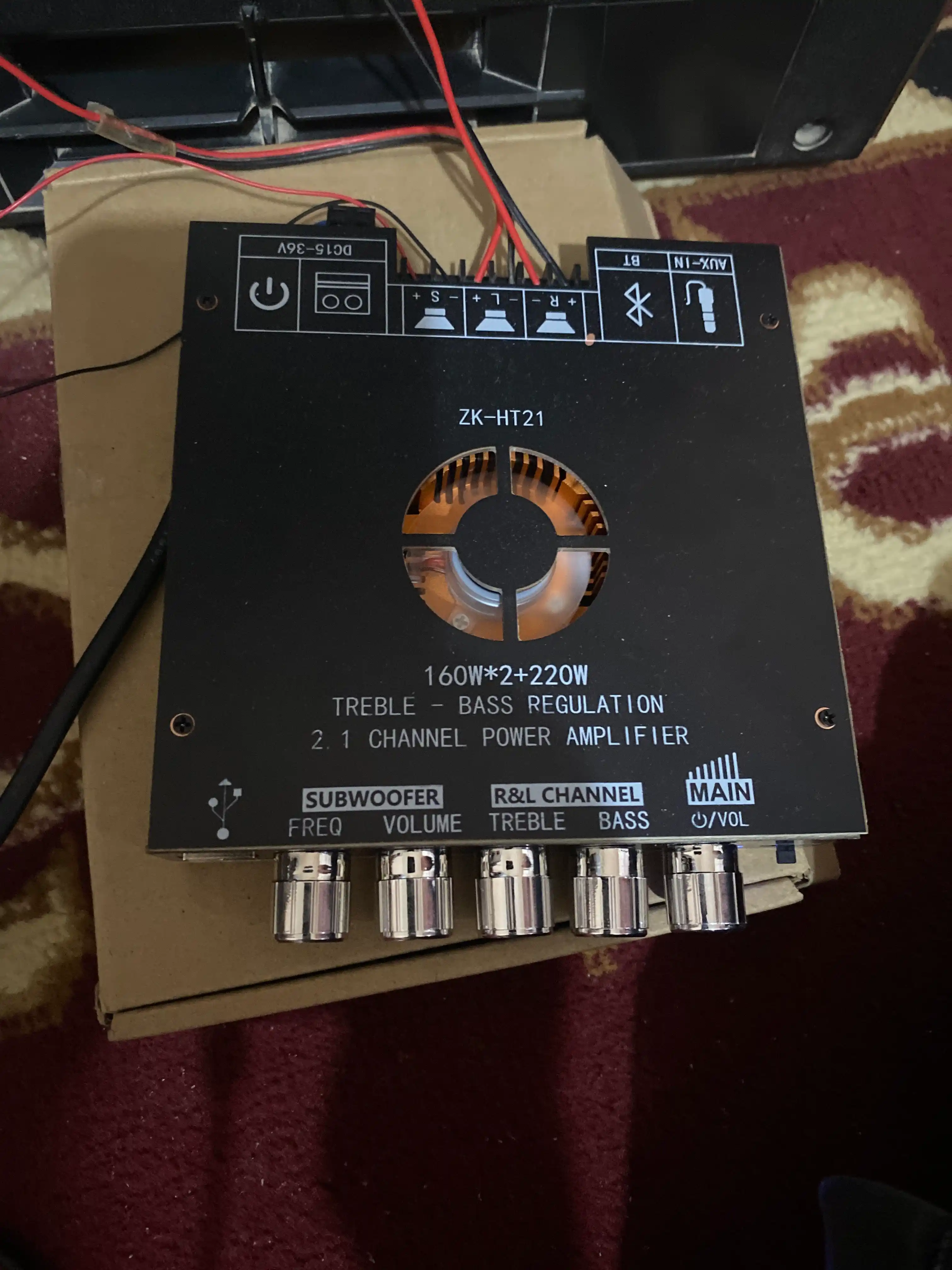 Усилитель звука 2.1, усилитель колонок, для сабвуфера, 320Вт, Bluetooth, AUX, USB, ZK-HT21