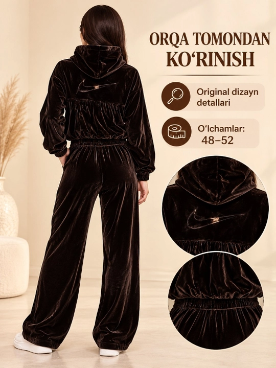 Ayollar uchun velur kostyum, 48–52 o‘lcham
