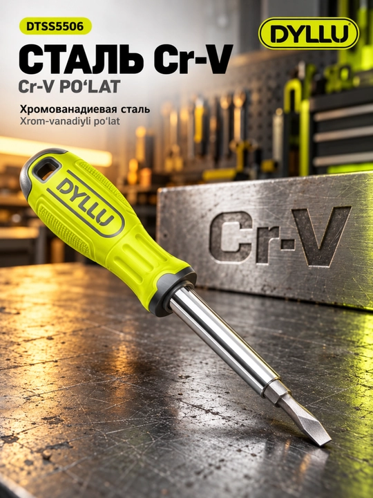Отвёртка DYLLU DTSS5506 6 в 1, Cr-V сталь, биты PH и SL, головки 6 и 8 мм