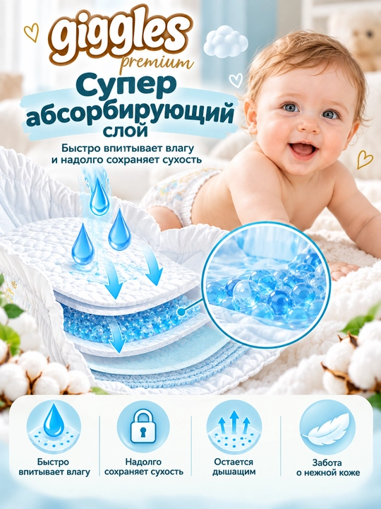 GIGGLES PREMIUM подгузники 5 размер 44 штуки