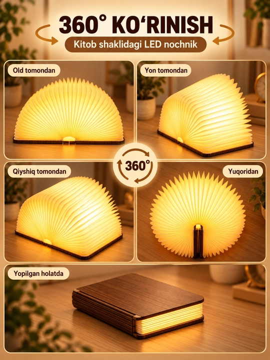 Ночник-книга светодиодный, складной светильник Book Lamp с USB зарядкой