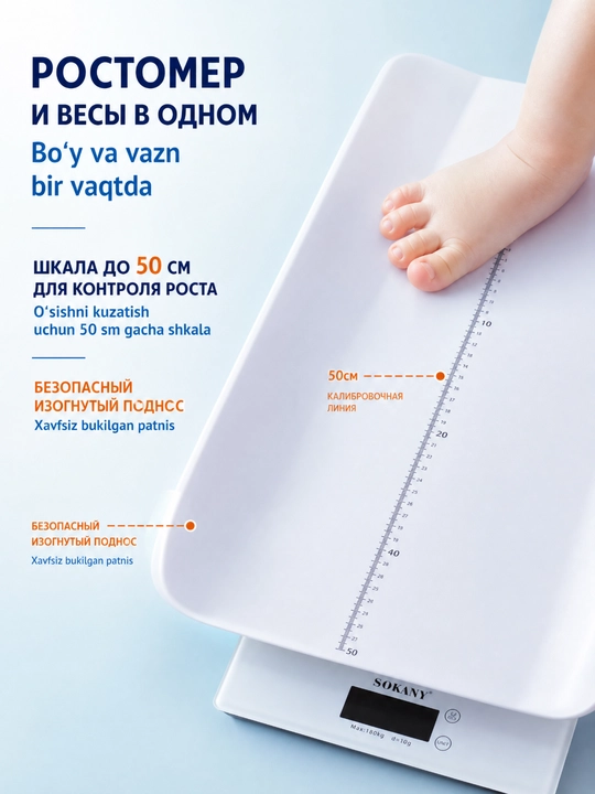Детские весы SOKANY SK-19083, электронные весы для младенцев, до 180 кг
