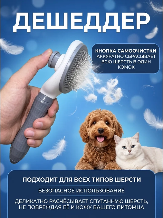 Пуходерка дешеддер и колтунорез 3 в 1, щетка расческа для ухода за шерстью кошек и собак
