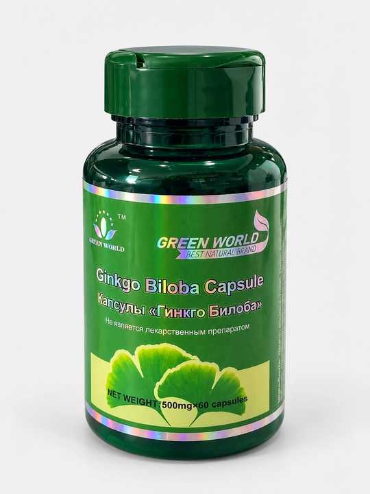 Ginkgo Biloba Green World, xotira va diqqat uchun kapsula, 500 mg, 60 dona