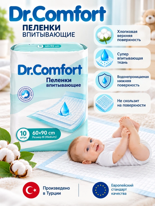 Пеленки одноразовые Dr. Comfort , 10 штук - 