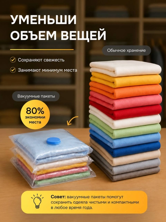 Vakuum paketlar buyumlar uchun, 5 dona, qo‘l nasosi bilan, joy tejash