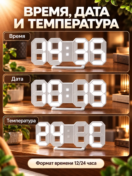 Budilnik sana va termometrli elektron stol usti 3D LED soat