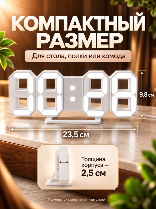 Budilnik sana va termometrli elektron stol usti 3D LED soat