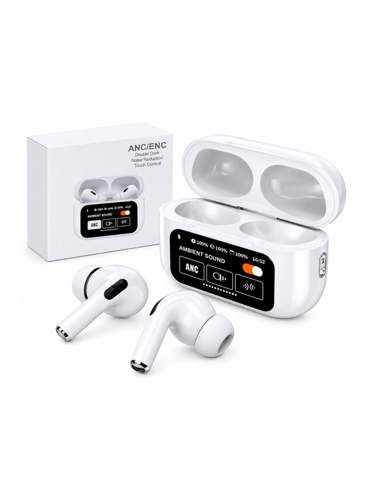 Simsiz Bluetooth naushnik ANC/ENC, sensorli ekranli zaryad qutisi, Type-C, qora va oq