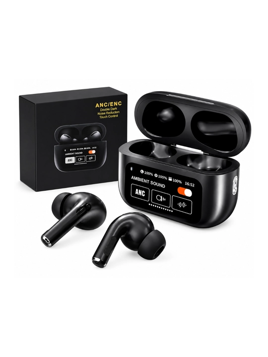 Simsiz Bluetooth naushnik ANC/ENC, sensorli ekranli zaryad qutisi, Type-C, qora va oq