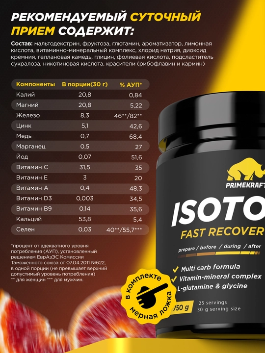 PRIMEKRAFT ISOTONIC, 750 г – изотонический напиток для энергии и восстановления