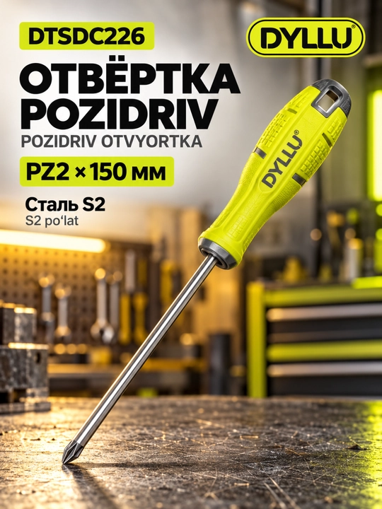 Отвёртки DYLLU набор: крестовая PZ2 150 мм и плоская SL5.5 100 мм, сталь S2 - 