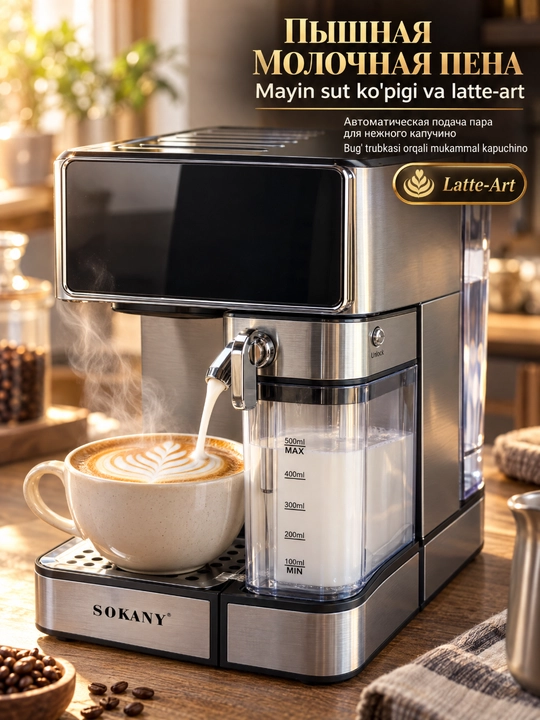 SOKANY SK-04041 3 ta 1 da qahva mashinasi, sensorli ekran, 1,8 litrli bak, quvvati 800 Vt