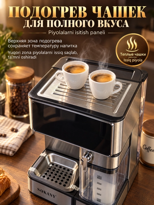 SOKANY SK-04041 3 ta 1 da qahva mashinasi, sensorli ekran, 1,8 litrli bak, quvvati 800 Vt