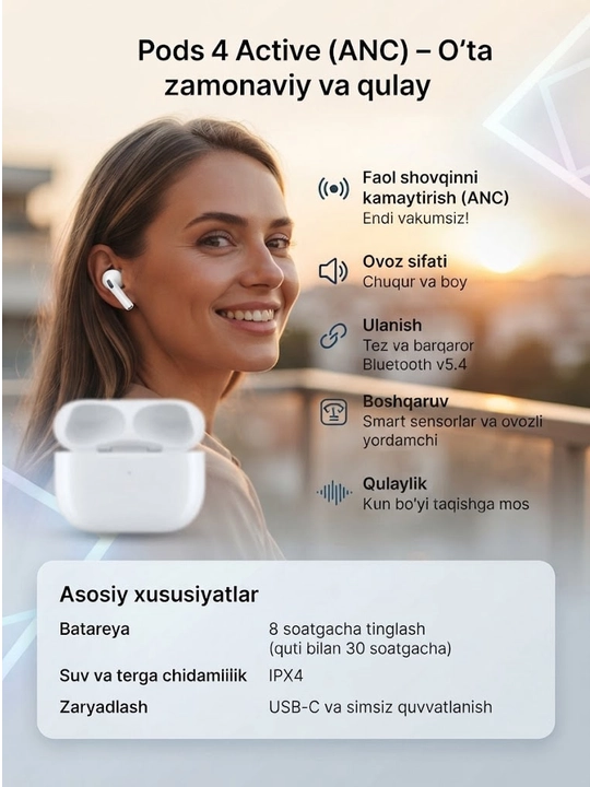 Simsiz quloqchinlar, Bluetooth naushnik Android va iPhone uchun,sensorli boshqaruv bilan