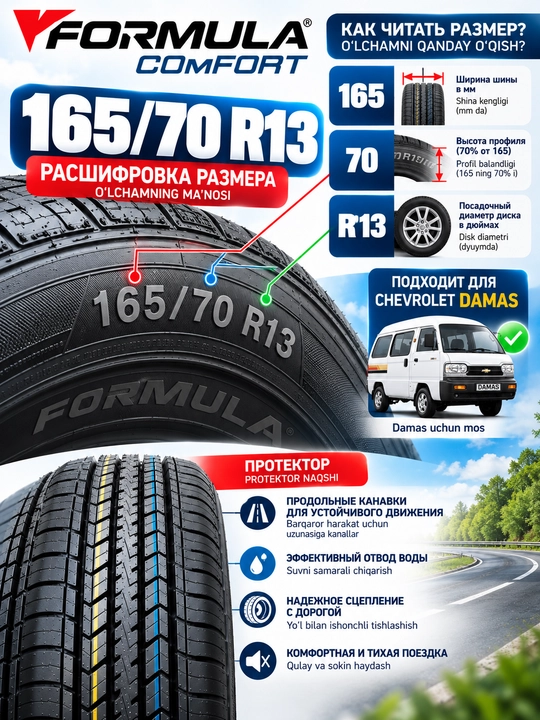 Шина Formula Comfort 165/70 R13 летняя для Damas, Labo, Matiz, Tico, ВАЗ и Dacia