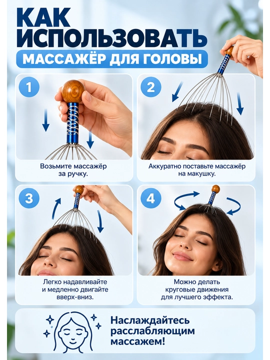 Массажер для кожи головы, снимает зуд и успокаивает без выдергивания волос