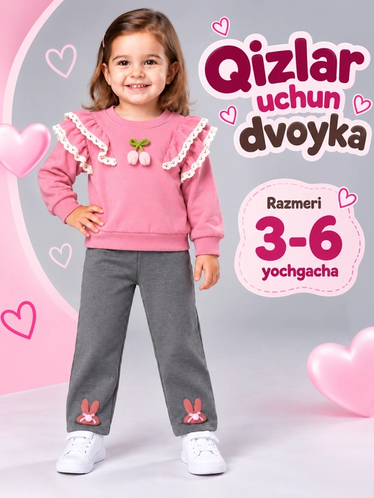 3 yoshdan 6 yoshgacha bo‘lgan qizlar uchun ikki kishilik bolalar kostyumi - 