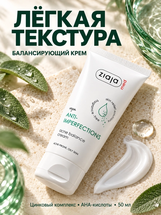 Крем для проблемной кожи Ziaja MED, для кожи, склонной к акне, матирующий, 50 мл